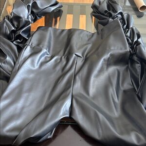 Black Faux Leather Stacked Leggings